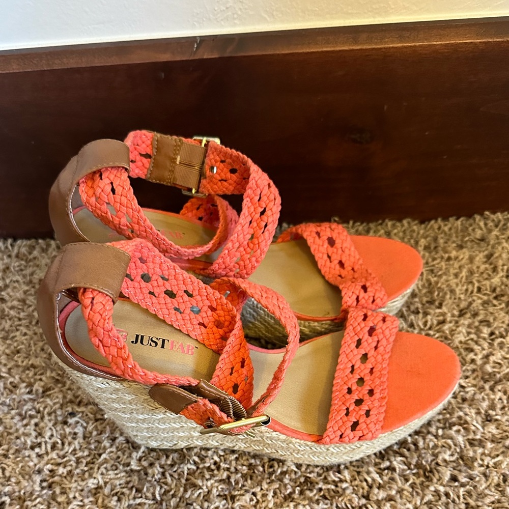 Just Fab Coral Espadrille Wedged Sandles Size 9